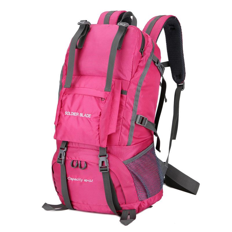 Outdoor-Freizeit-Sport-Bergsteiger-Rucksack, Nylon, wasserdicht, verschleißfest, Reisetasche, hohe Kapazität, Wandertasche, Gepäck, Rucksäcke 50*30*18cm rose rot