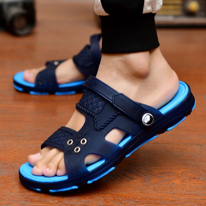 Herrenmode, lässige Sommerschuhe, modische Strand-Sandalen aus echtem Leder 45 hellblaue