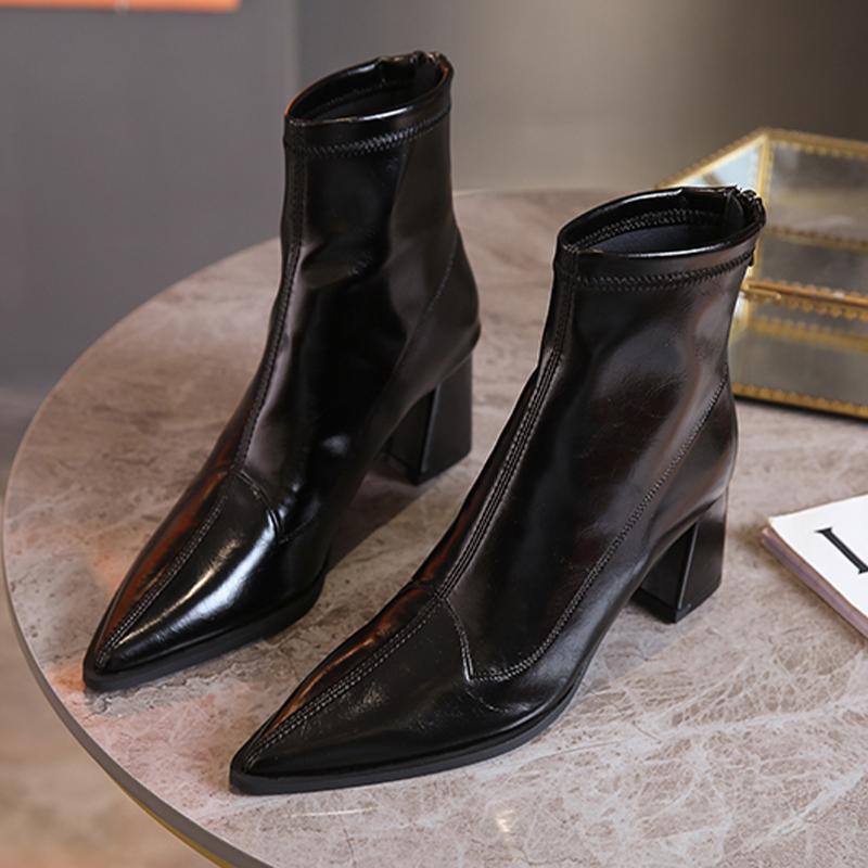 Mode Damen High Heels Stiefeletten Spitzschuhe 2024 Winter Neue Mode Stiefel Warm Reißverschluss Sexy High Heels 37 schwarz