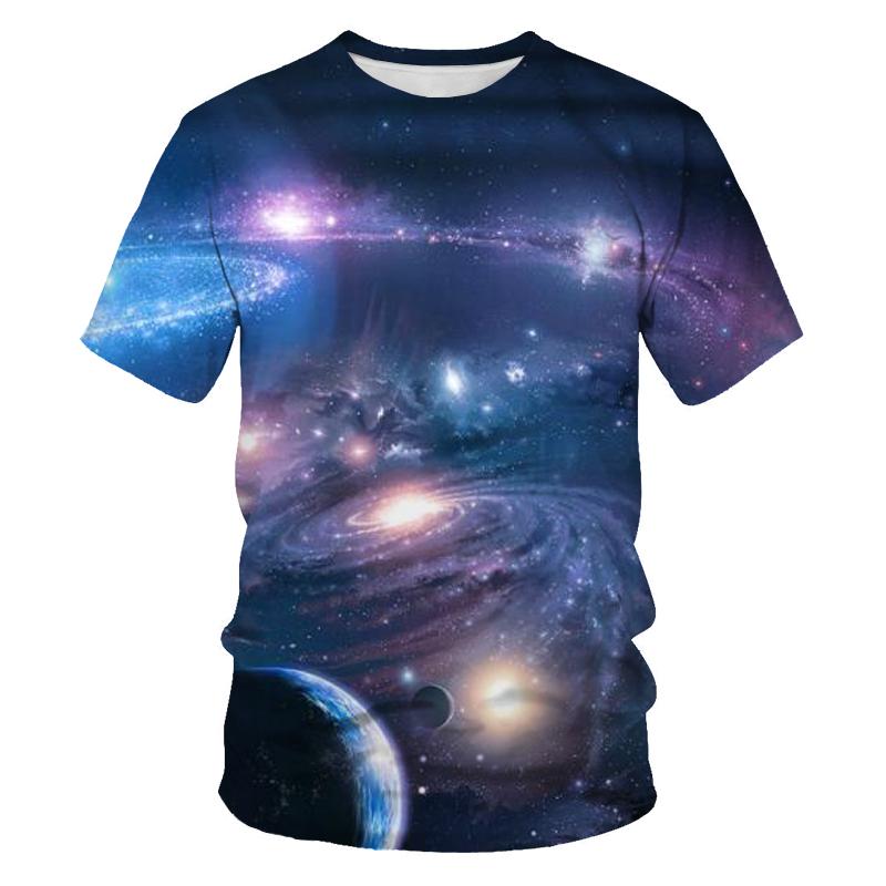 Sommer brillante Sternenhimmel-Grafik-T-Shirts für Männer, Mode-Universum-Planeten-Muster-T-Shirt, Persönlichkeit, Hip-Hop-Druck-T-Shirts XXXXXL