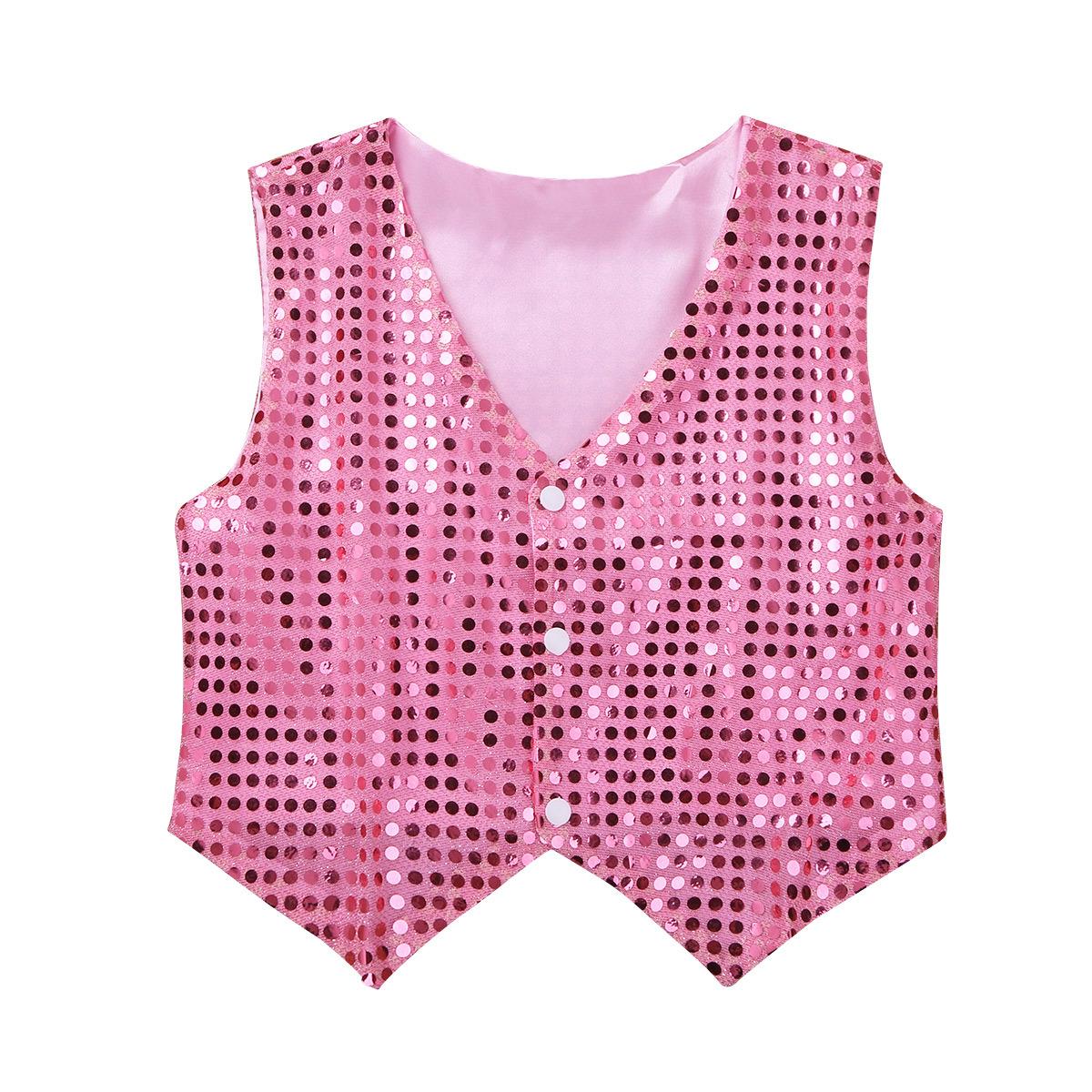 Kinder-Jungen-Oberteil, glitzerndes Pailletten-Hemd, Weste, Kostüme für Chor, Jazz-Tanz, Bühnenauftritt 9-10 Years rosa