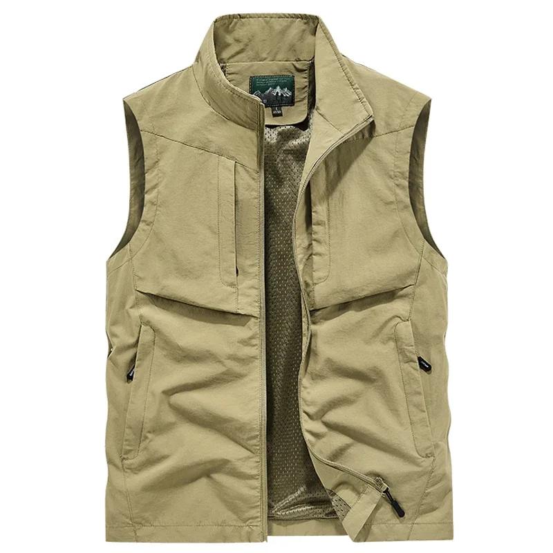Übergröße 6XL 7XL 8XL Herren-Angelwesten aus Netzstoff, leichte Jogginghosen, ärmellose Sportjacken für Reisen, Klettern, Wandern XXXXXL khaki