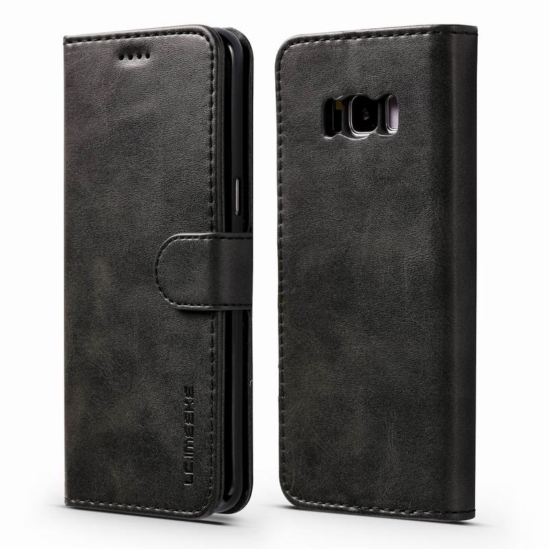 Buchhülle für Samsung Galaxy S8 Plus Hülle Flip Leder Brieftasche Cover Samsung S8 Plus Hülle Luxus Vintage Handyhüllen Kartenhalter For Samsung S8 Plus schwarz