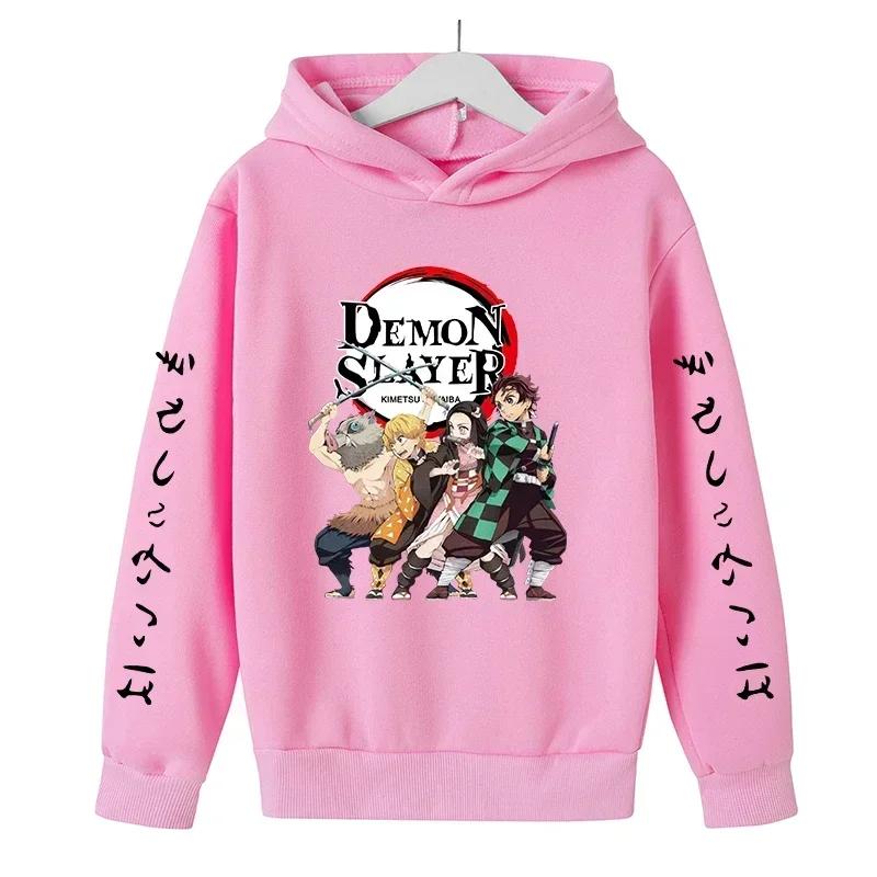 Neuer Frühling Herbst Demon Slayer Kapuzen-Kinder-Hoodie Kinderbekleidung Hoodie Jungen Langarm Anime Yaiba Pullover Sweatshirt 130cm rosa