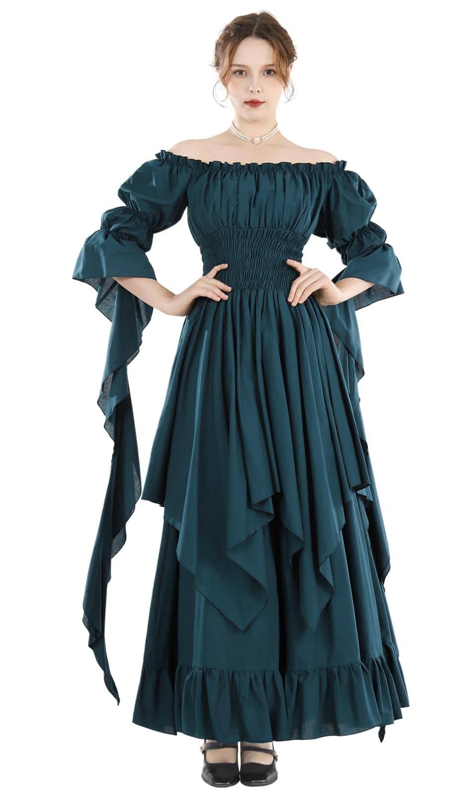 Qichenk Gotische Lolita Langes Mittelalterliches Europäisches Lolita Langes Prinzessin Prinzessin Party Plus Kleid, Kostüm, Kleid, Ärmel, Cosplay, Kleid, Süß, Elegant, blau