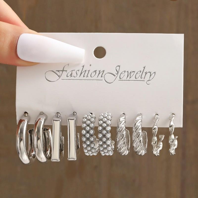 Luxus Mode Gold Silber Creolen Set für Frauen Twist Piercing Retro Ohrringe Zubehör Schmuck