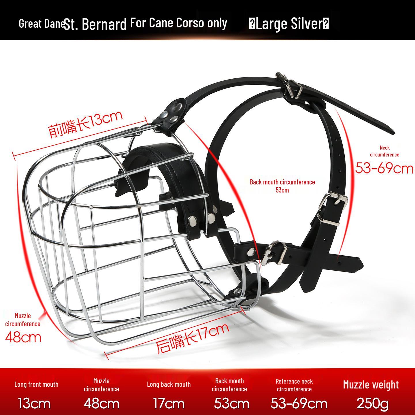 Maulkorb für große Hunderassen für Deutsche Doggen, Cane Corsos und Bernhardiner - Anti-Fress-/Beiß-Trainingskorbmaske Large Breed Special silber