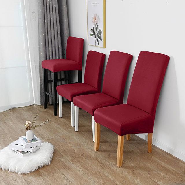 Einfarbige Spandex-Stuhlhussen, Stretch-Stuhlhussen für Esszimmer, Küche, Hochzeit, Büro, Hotel, Polyesterstoff M(45-60cm) wein rot
