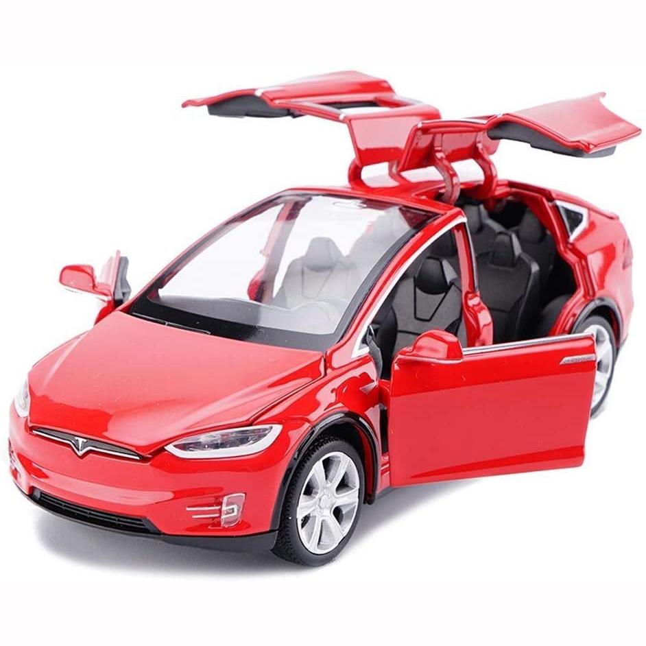 Diecast Model X Cars Spielzeug, 1:Zurückziehbares Spielzeugauto im Maßstab 32, Modell X90, Tesla-Legierung, zurückziehbare Fahrzeugtür aus Legierung mit Lichtern und Musik, Kinderspielzeug 15*7*4.5cm rot