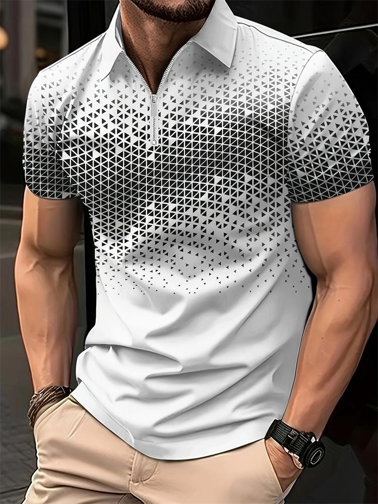 Mode Geometrischer Druck Grafik T-Shirts Revers Herrenbekleidung Mode Herrenhemden Harajuku Oberteile Lässige Lockere T-Shirts für Herren XL