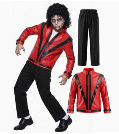 Popstar Jackson Kinderkleidung Halloween Cosplay 80er Jahre Sänger Bühnenauftritt Kinderkostüm Rock Disco Tanzen Jungen Outfits US12-14 rot