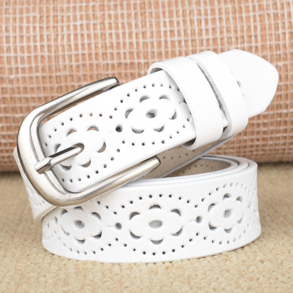 Mode Damen Echt Rindsleder Gürtel Persönlichkeit Hohl Kleid Gürtel Dekoration Casual Echt Rindsleder Gürtel Zarte Damen Gürtel 120cm weiß