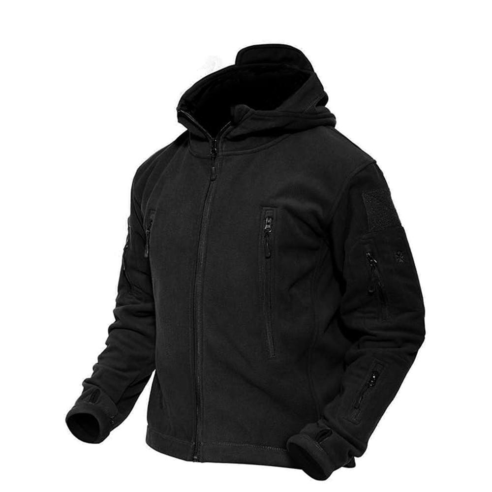 Herbst Herrenjacke Mäntel Outdoor Fleece Casual Top Herren Outdoor Wandern Taktische Kapuzenjacke mit Reißverschluss XXXL schwarz