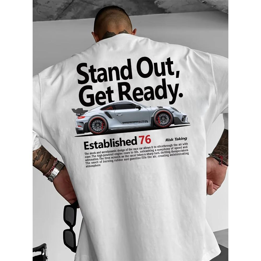 Herren Sommer 100% Baumwolle Mode lässig locker Übergröße personalisiert trendig Rennsport bedruckt Rundhals kurzärmlig T-Shirt S weiß