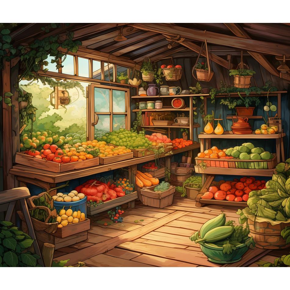 RUOPOTY Malen-nach-Zahlen-Set für Erwachsene, 60 x 75 cm, Rahmen, Obstladen, Landschaft, Öl, Bild nach Zahlen, Heimdekorationen 40x50cm NO Frame