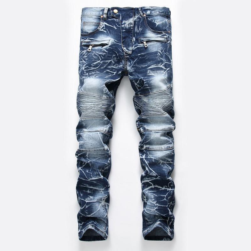 Jeans Herren Nostalgische Lokomotive Jeans Gerade Röhre Mode Herren Persönlichkeit Hosen 32 blau