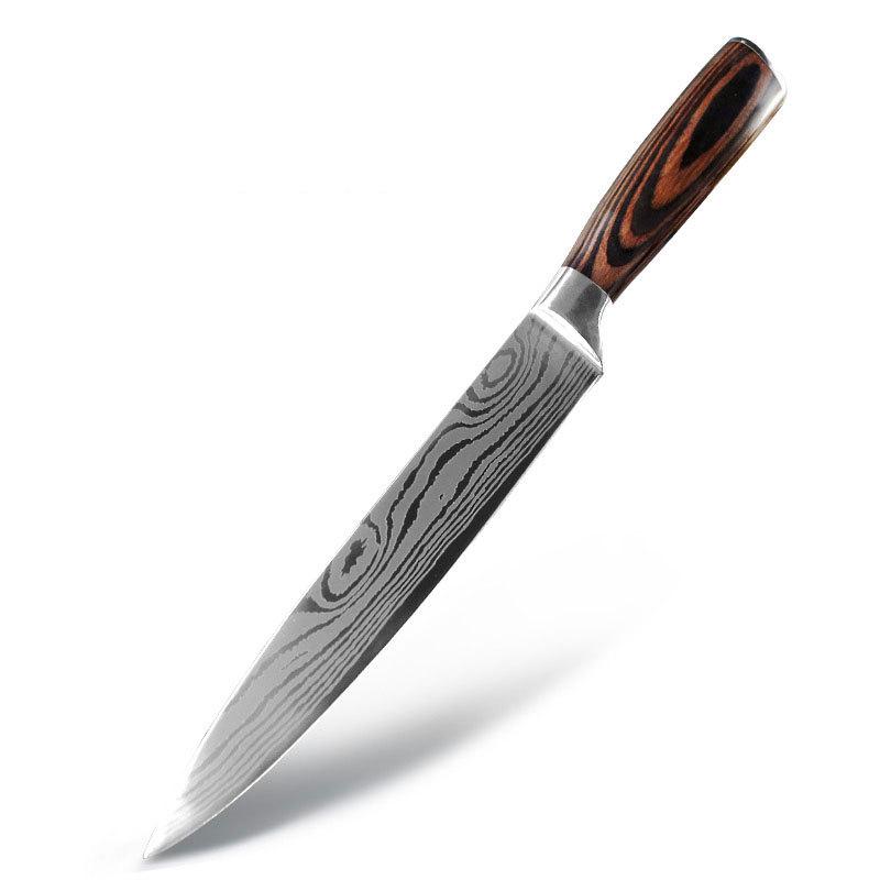 Edelstahl Laser Grain Kochmesser Farbe Holzgriff Imitation Damast Küchenmesser Japanisches Santoku Knochenschneider Brot Obstmesser 25cm cutting knife