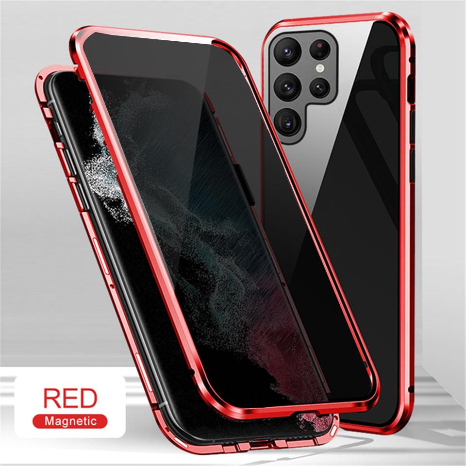 Privatsphäre Metall magnetische doppelseitige Glas für Samsung S23 S22 S21 S20 Ultra S20 S21FE Hinweis 20 Ultra A34 A14 A54 A53 A52 A71 Fall Samsung S21 Ultra rot