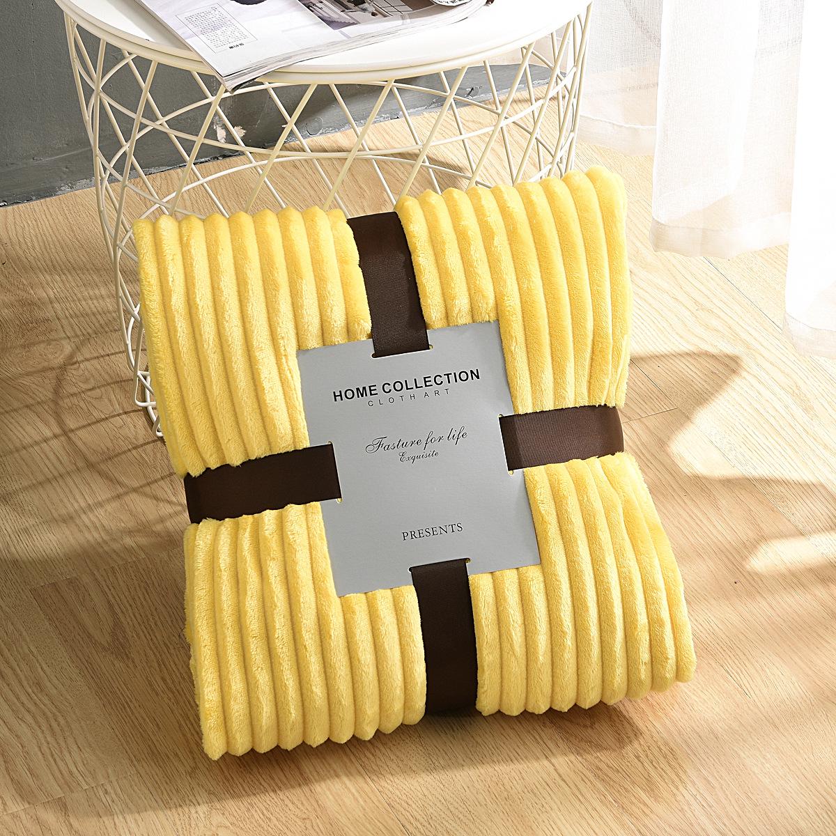 Fleece-Überwurfdecke, gestreift, superweich, Flanelldecke, solide, Winterbett, Sofabezug, Tagesdecke, Reisen 180*200cm gelb