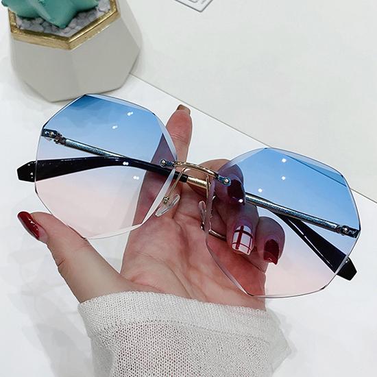 Diamond Cut-Edge-Sonnenbrille für Damen, europäische und amerikanische Metall-Polygon-Randlose Sonnenbrille, Sonnenschutz-Sonnenbrille für den Außenbereich