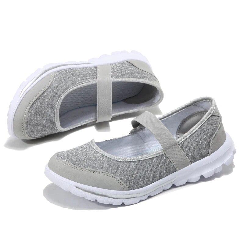 Damen Freizeitschuhe Weiche Tragbare Laufschuhe Leichte Ballerinas für Damen Atmungsaktive Slipper Schwarze Schuhe Damen Loafer 39 graue