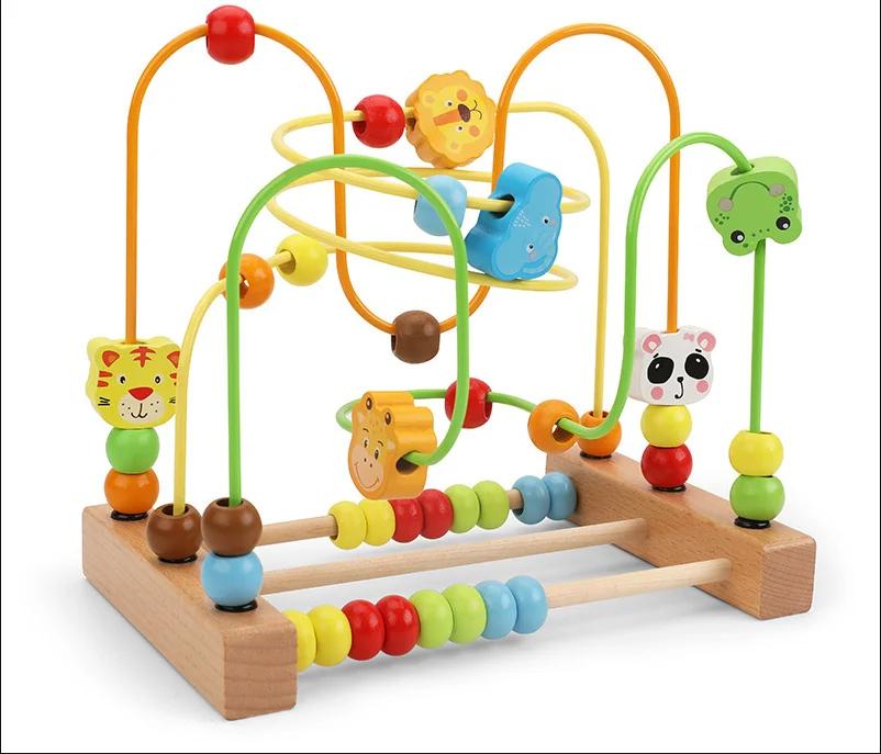 Montessori Baby Spielzeug Holz Achterbahn Perlenlabyrinth Kleinkind Frühes Lernen Pädagogisches Puzzle Mathe Spielzeug für Kinder 2025 beige