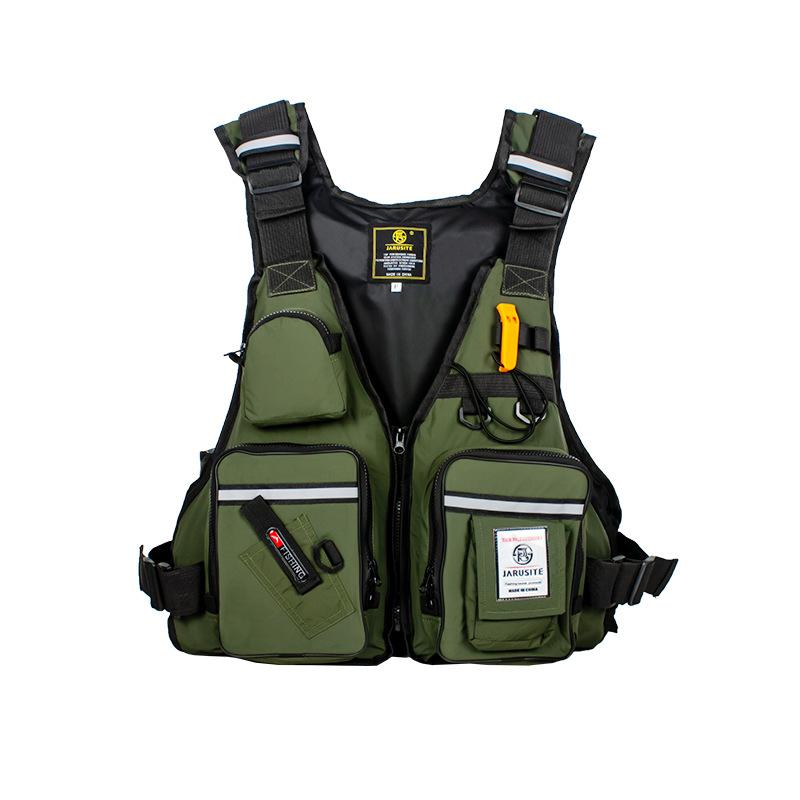 Herren Professionelle Schwimmweste Auftriebsanzug Tragbare Angelwesten Mehrere Taschen Wasserdicht Meeresfischen Verstellbare Weste One Size grün