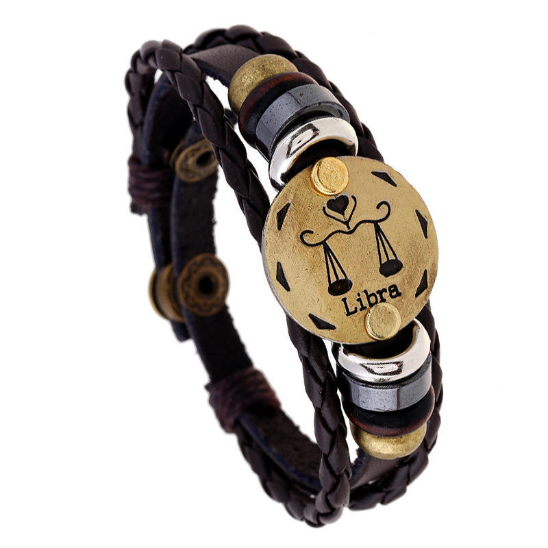 12 Sternbilder, mehrlagiges Leder-Manschettenarmband, Schmuck für Damen und Herren, Geburtstag, Valentinstag 11 Libra