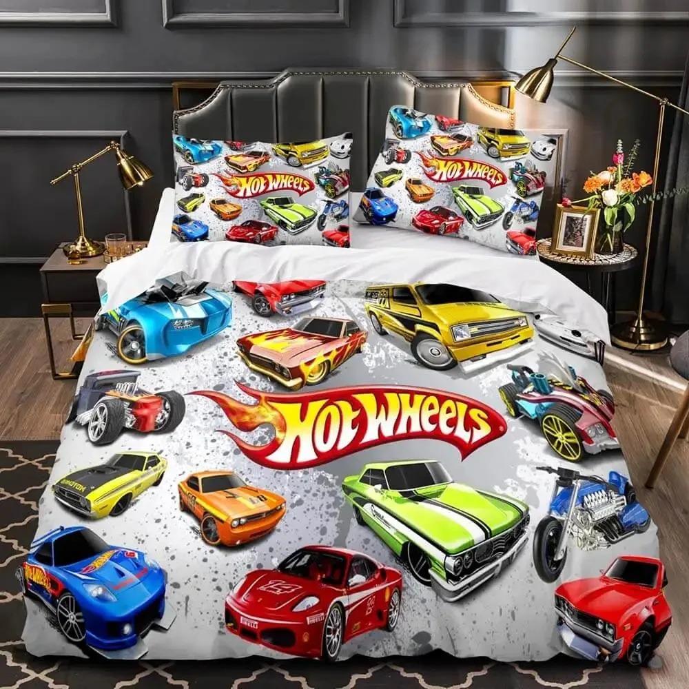 Süße Hot Wheels Cartoon Bettwäsche-Sets Exquisites Bettwaren-Set Bettbezug Bettdecke Set Bettwäsche-Set Luxuriöses Geburtstagsgeschenk EU SK(260x220cm)