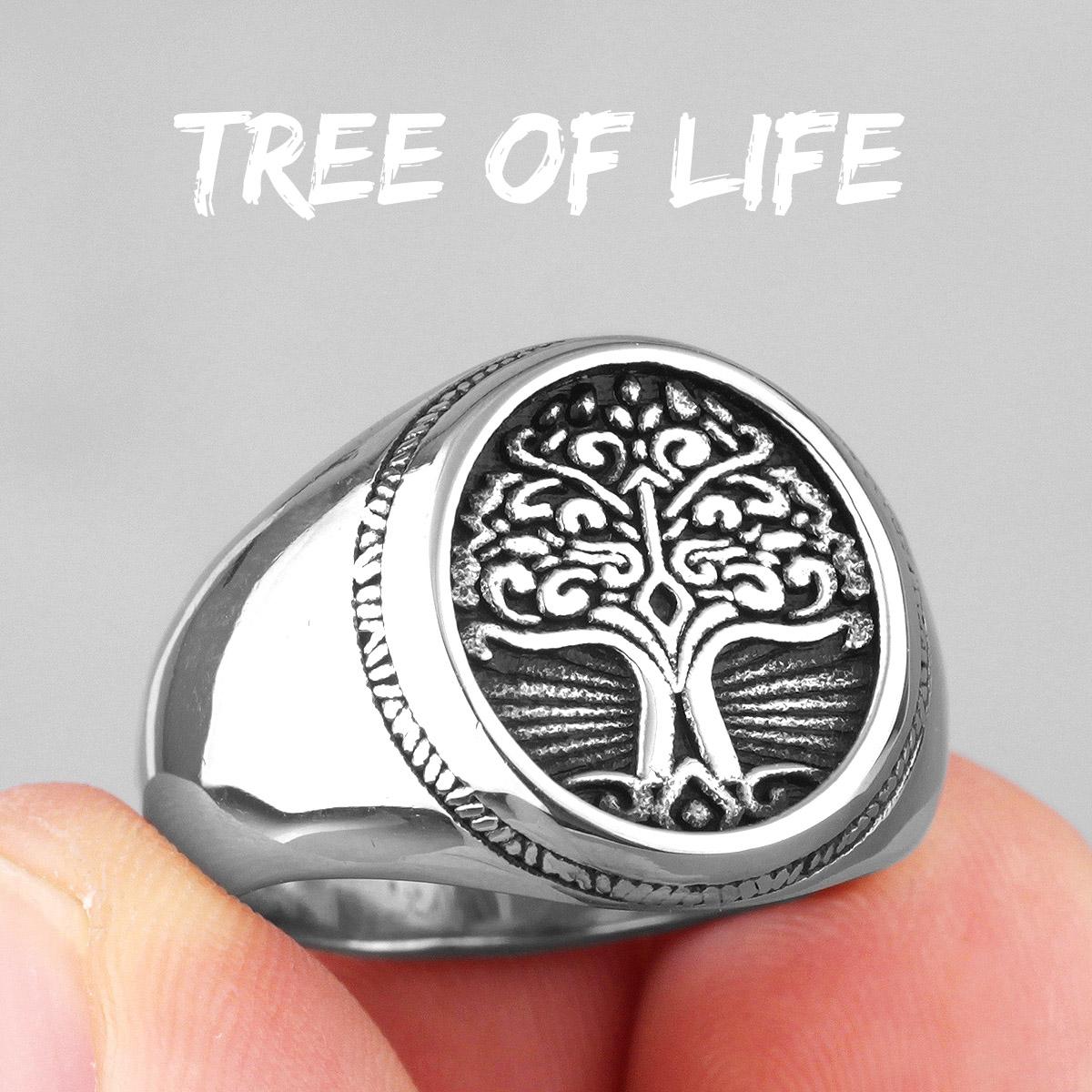 Der Baum des Lebens in nordischer Wikinger-Mythologie Edelstahl Herrenringe für männlichen Freund Schmuck Kreativität Geschenk 12 white