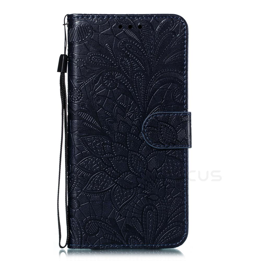Spitze Blume Leder Flip Brieftasche Fall für Huawei P30 Lite Y5 Y6 Y7 2019 P Smart Honor 50 70 80 9 10 20 Lite 10i 8X 7A 7C 9X 8A A X8 9C Buch Stil Abdeckung Huawei P30 Lite dunkelblaue