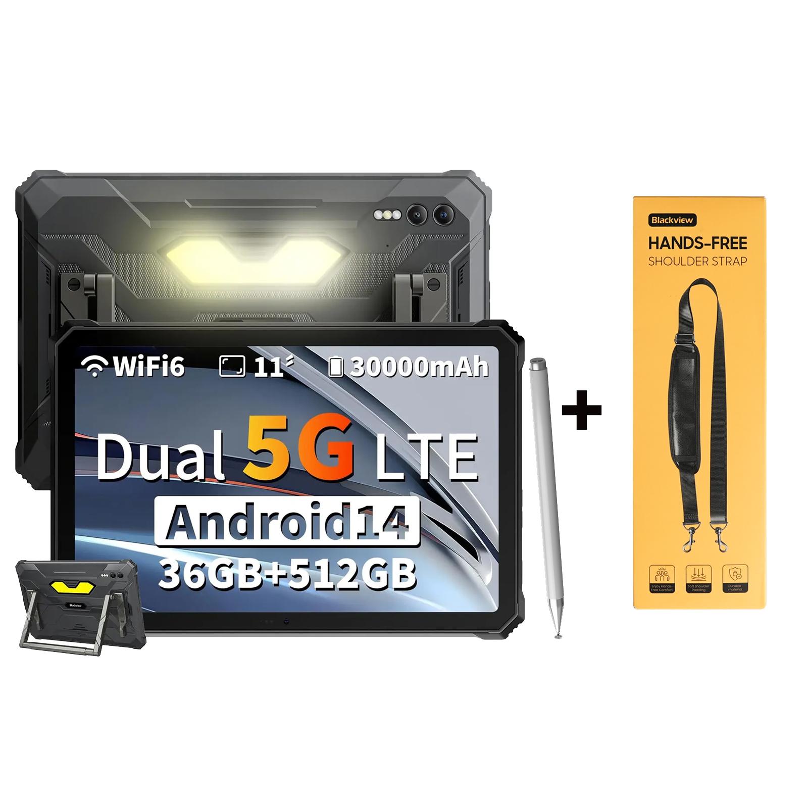 Blackview Active 12 Pro Rugged Tablets Android 15 11 Zoll 12GB 256GB/16GB 1TB Tablet PC 30000mAh 90Hz 12+256 with a strap schwarz