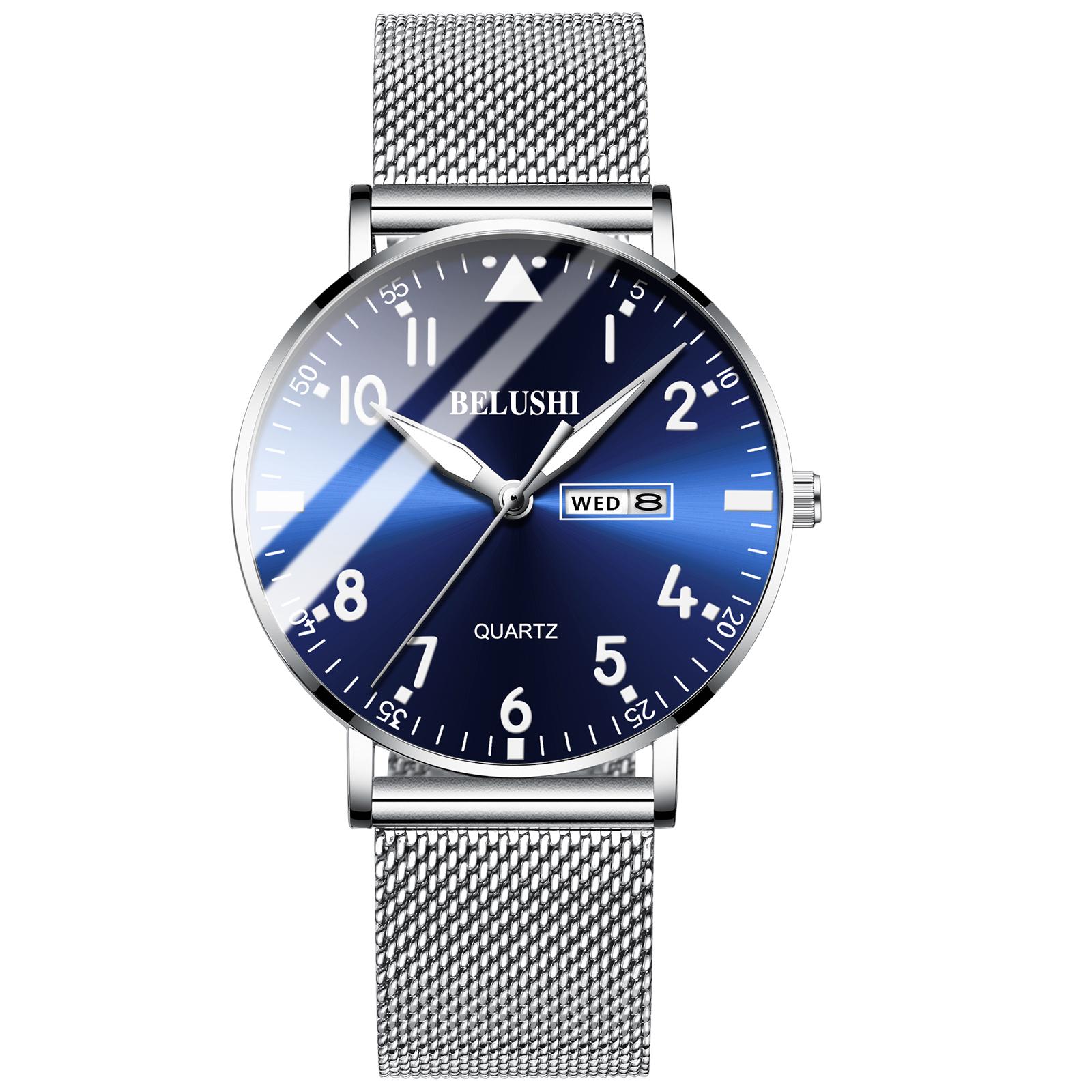 Neue Mode Ultra-dünne Herren Luxus Marke Casual Edelstahl Mesh-Armband Business Männer Armbanduhr silber/blau