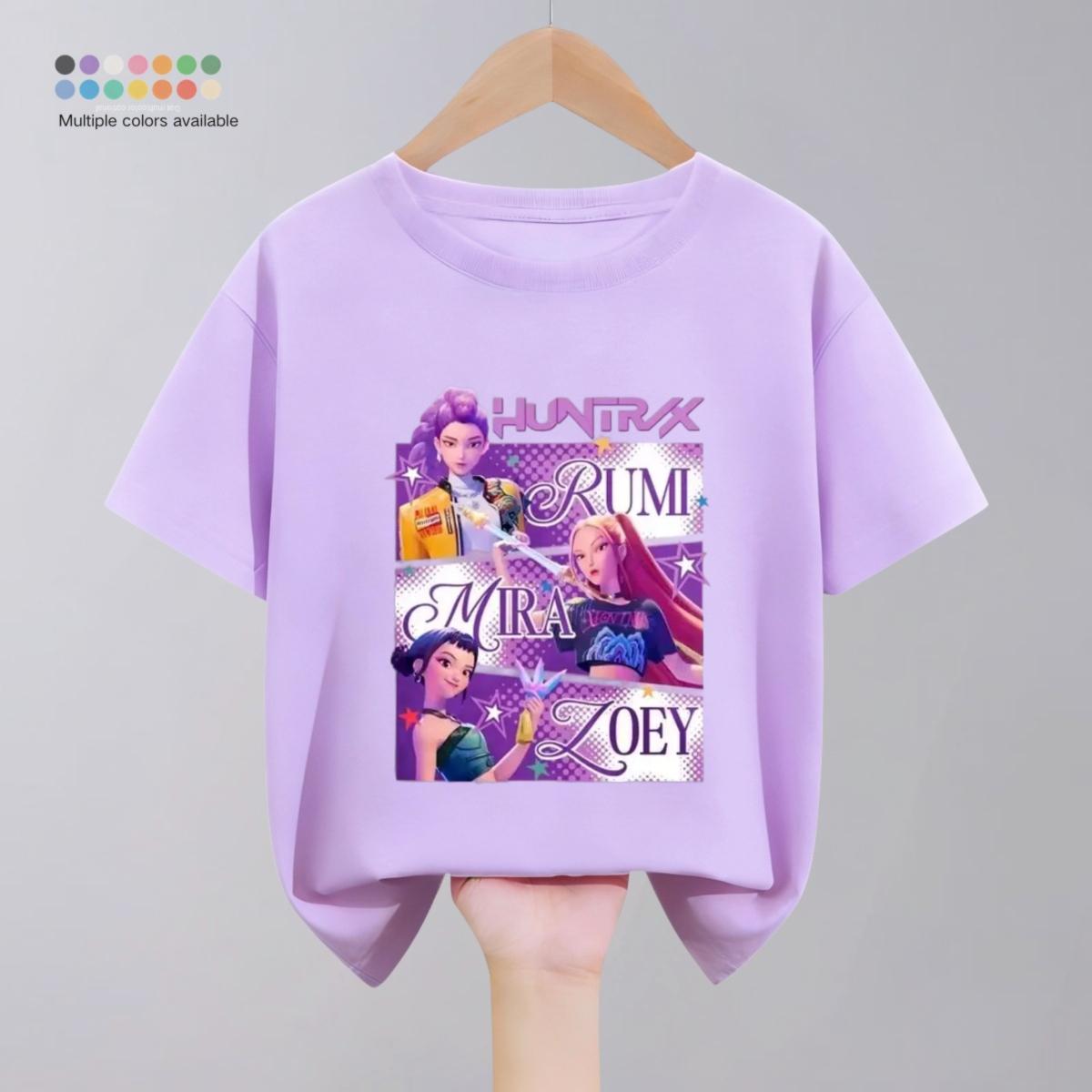Einfarbige Einfache Mode Kinder Huntrix T-Shirts Oberteile Kurzärmelig Kinderbekleidung Koreanisches Beliebtes Cartoon-T-Shirt 1-11 Jahre 120