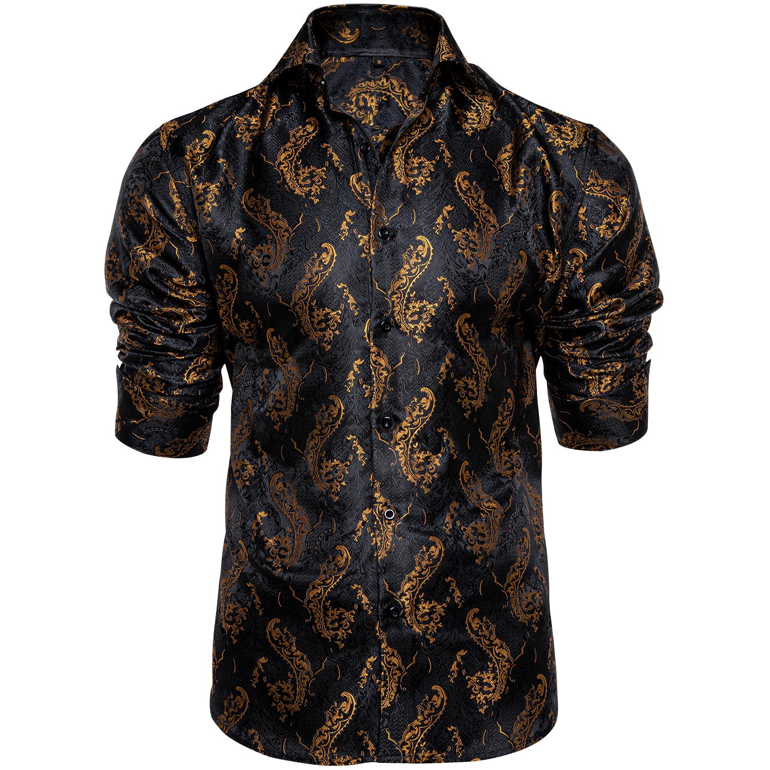 Paisley-Hemd für Herren, Weinrot, Blau, Grün, Grau, Paisley-Hemd, Seiden-Langarmhemd, Business-Freizeithemden S schwarz