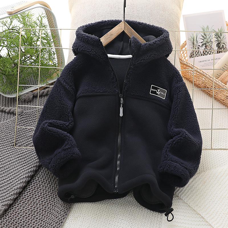 Kinderjacke Mantel Herbst Winter Warme Fleece-Oberbekleidung Jungen Kleidung Fleece Verdickte Jungenkleidung 4 8 Bis 10 Jahre 140 navy blau