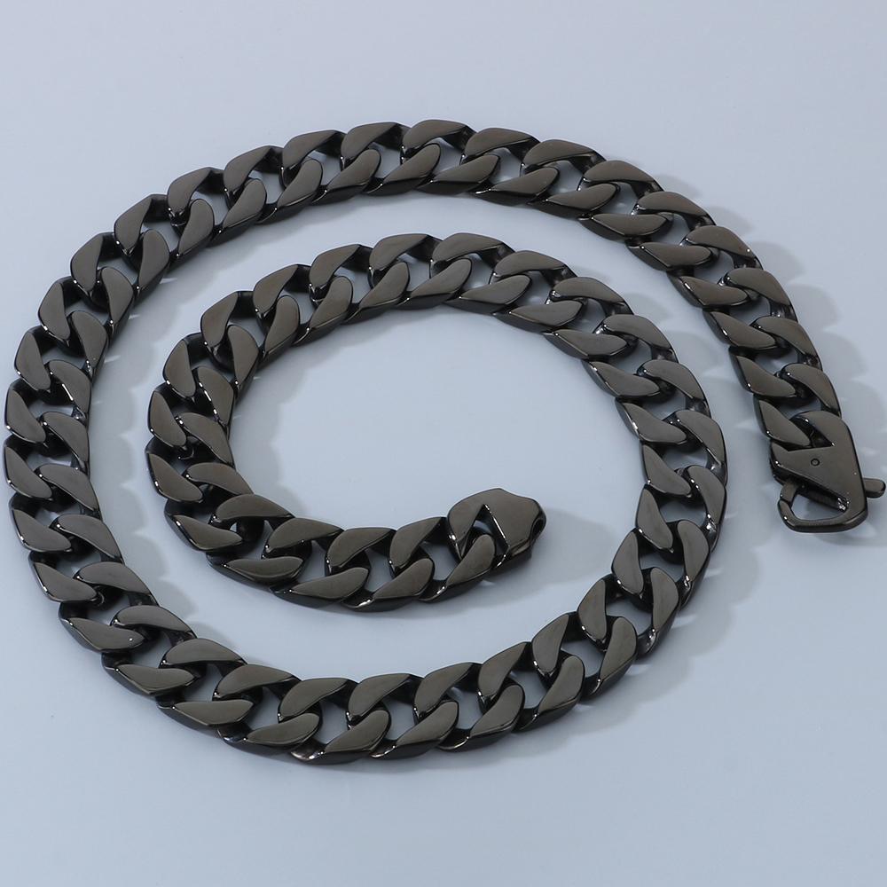 Halskette für Herren, 50/60 cm, 316L Edelstahl, 15 mm Breite, Panzerkette, kubanische Gliederketten am Hals, Schmuck für Herren, Halsketten-Zubehör 50CM schwarz