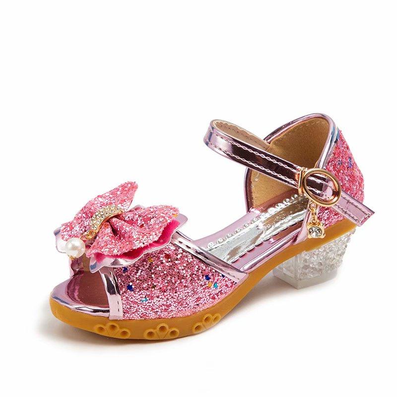 Neue Prinzessin Schuhe Kinder Schuhe Mädchen High Heels Kleid Schuhe Blume Schmetterling Sandalen Schleife Kristall Prinzessin Königin Cosplay Party Mädchen Tanzschuhe 26 rosa