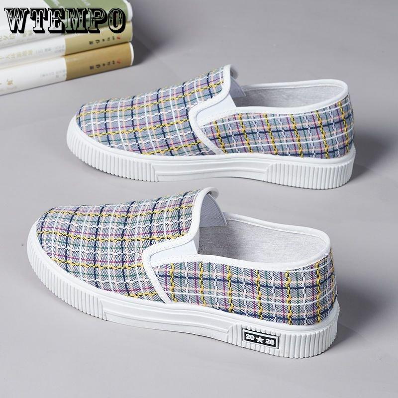 Damen Canvas Schuhe Lässige Vulkanisierte Schuhe Damen Ballerinas Atmungsaktive Karomuster Schuhe Damen Espadrilles 38 grau