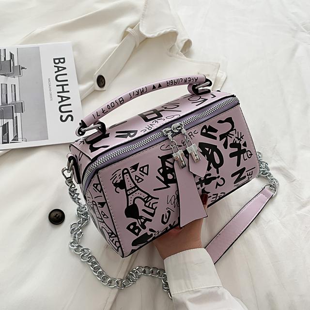 Frauen Graffiti Handtaschen Schultertaschen Frauen Tasche 2024 Luxus Design Frauen Leder Handtaschen und Geldbörse Mode Umhängetaschen Für violett