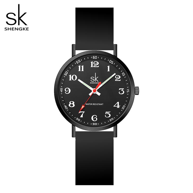 SHENGKE Sport Frauen Silikon Armband Uhren Neue Design Für Frau SK Quarz Armbanduhren Original Damen Uhr schwarz