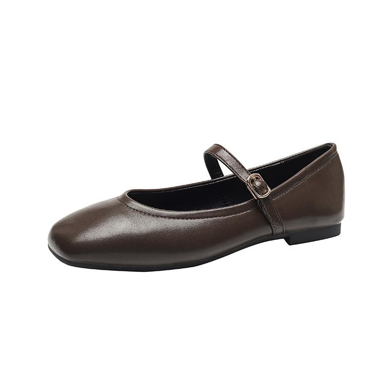 Mary-Jane-Schuhe für Damen, leichte flache Schuhe mit quadratischer geschlossener Spitze, lässige Ballerinas, bequeme flache Schuhe mit Knöchelriemen für Damen, zum Reinschlüpfen, elegante flache Schuhe für die Arbeit 41 dunkelbraune