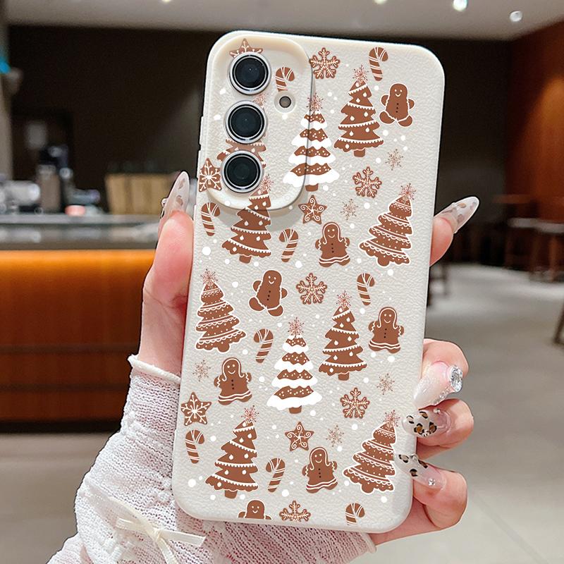 Cartoon Weihnachts-Hülle für Samsung Galaxy A56 A16 A17 A36 A26 A55 A15 A25 A54 5G S25 S24 S22 Ultra S23 FE Weiche TPU Handyhülle Samsung Galaxy S25 edge weiß/beige