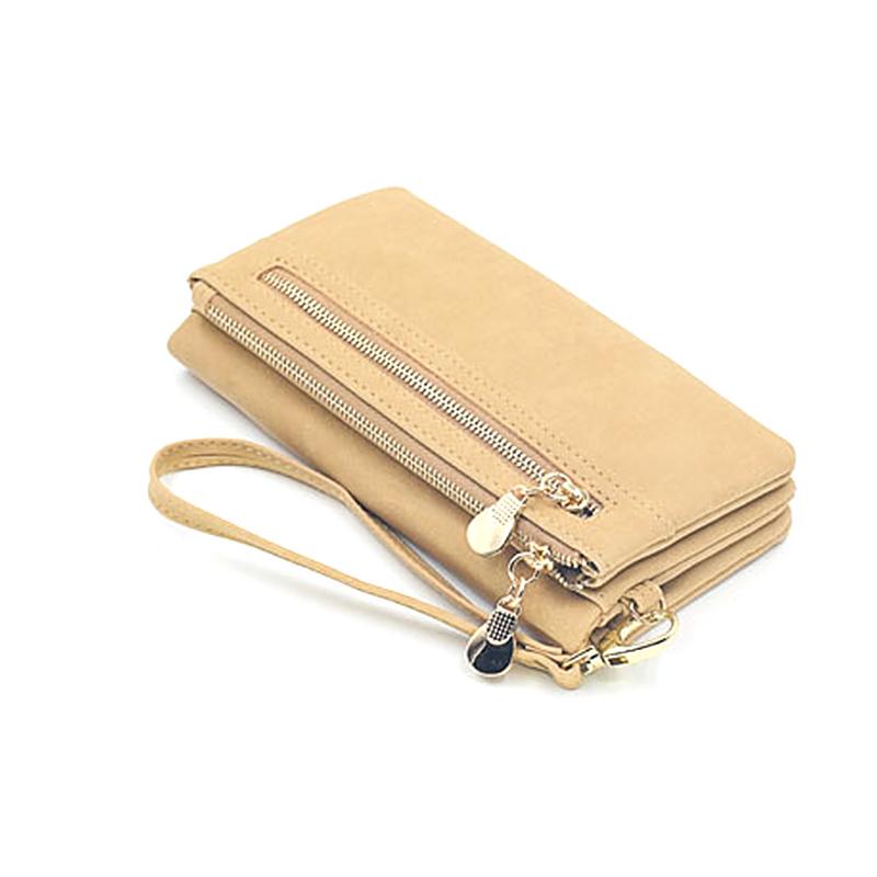 Yogodlns Damen-Geldbörse, Vintage-Stil, mattiertes Leder, lange Geldbörse, modische Clutch, Handtaschen 18.5*3*9.5CM beige