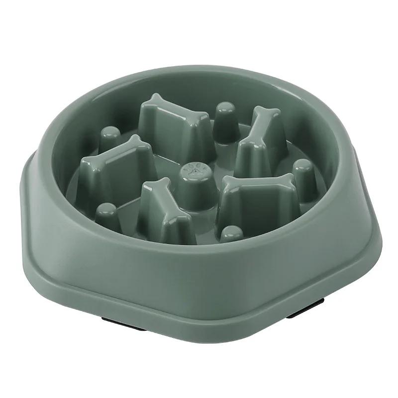Slow Food Bowl für Haustiere, Katzen und Hunde, Fett, Hilfe für eine gesunde Ernährung, rund, Erstickungsschutz, verdickt und rutschfest, mehrere Farben und Formen, Hundezubehör 22.5x16.5x4.5cm grün