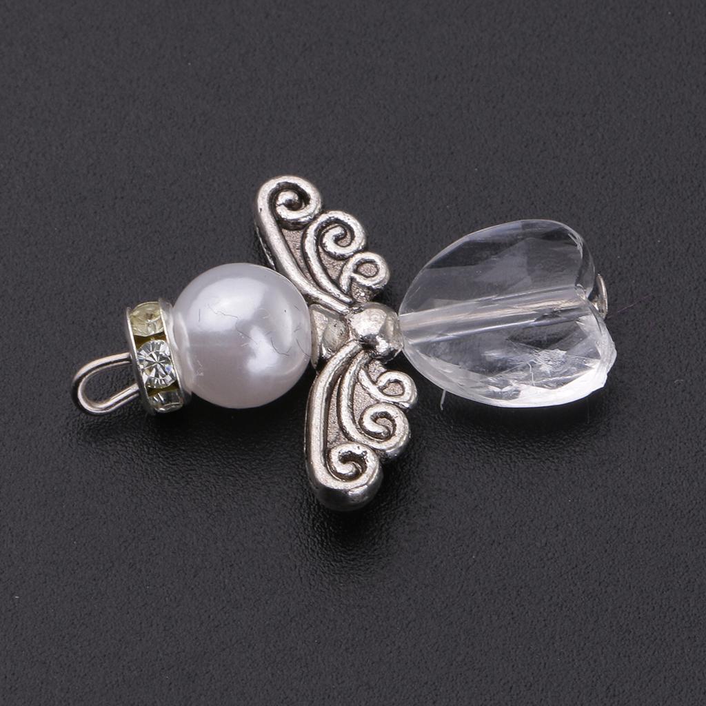 5 Stück tibetische Silber-Engelsflügel-Charms, Glas-Anhänger, Perlen zum Selbermachen 3x2cm weiß