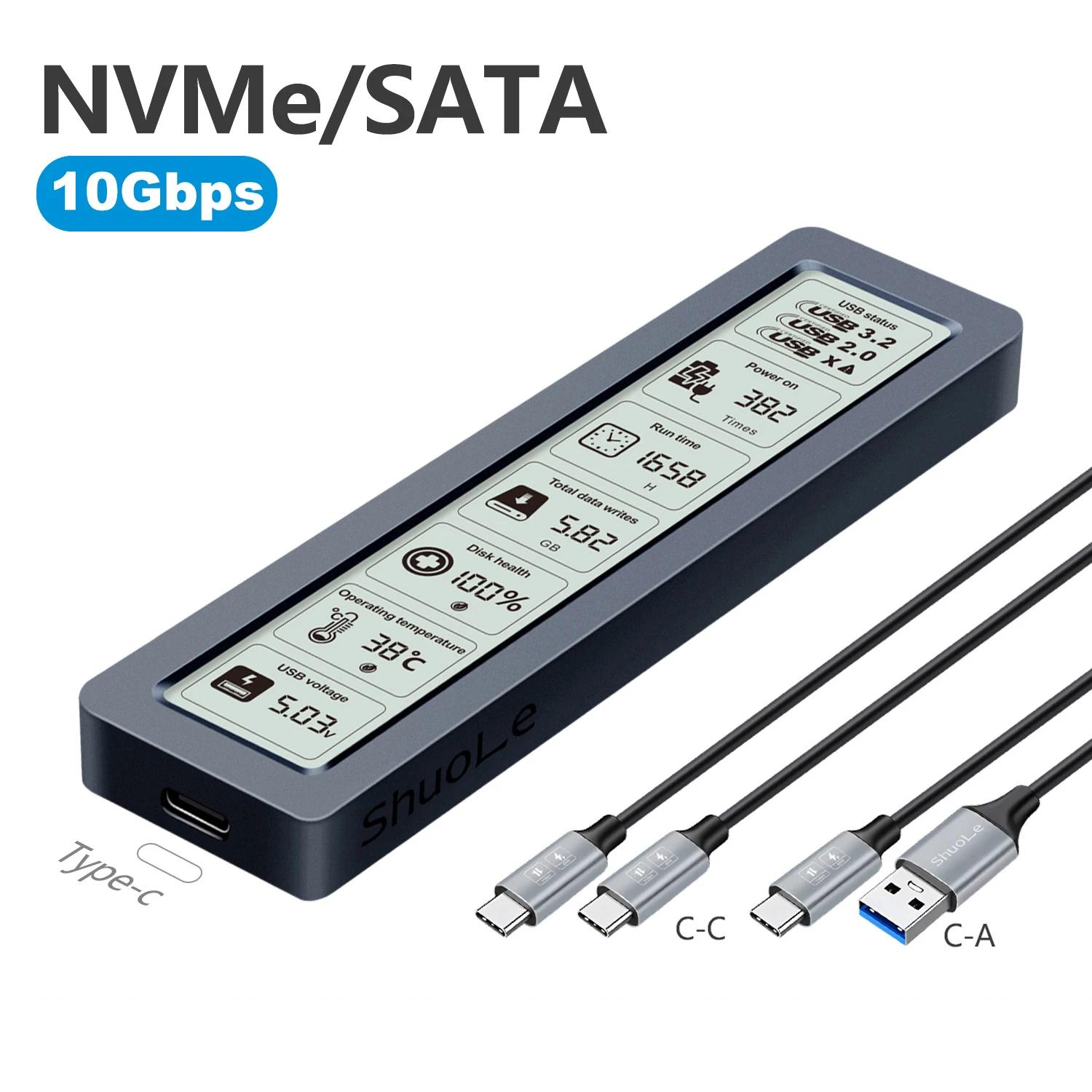 M.2 SSD Gehäuse NVME SATA SSD Gehäuse 10Gbps M.2 auf USB Typ C Intelligente digitale Anzeige Externe SSD Box Adapter Unterstützt UASP NVME and SATA