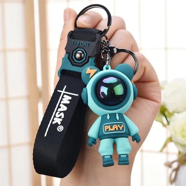 6 cm Cartoon Blitz Bär Schlüsselanhänger Niedlicher Astronaut Bär Puppe Schlüsselanhänger Taschenanhänger Paar Auto Schlüsselanhänger Kreative Tasche Charm Zubehör grün