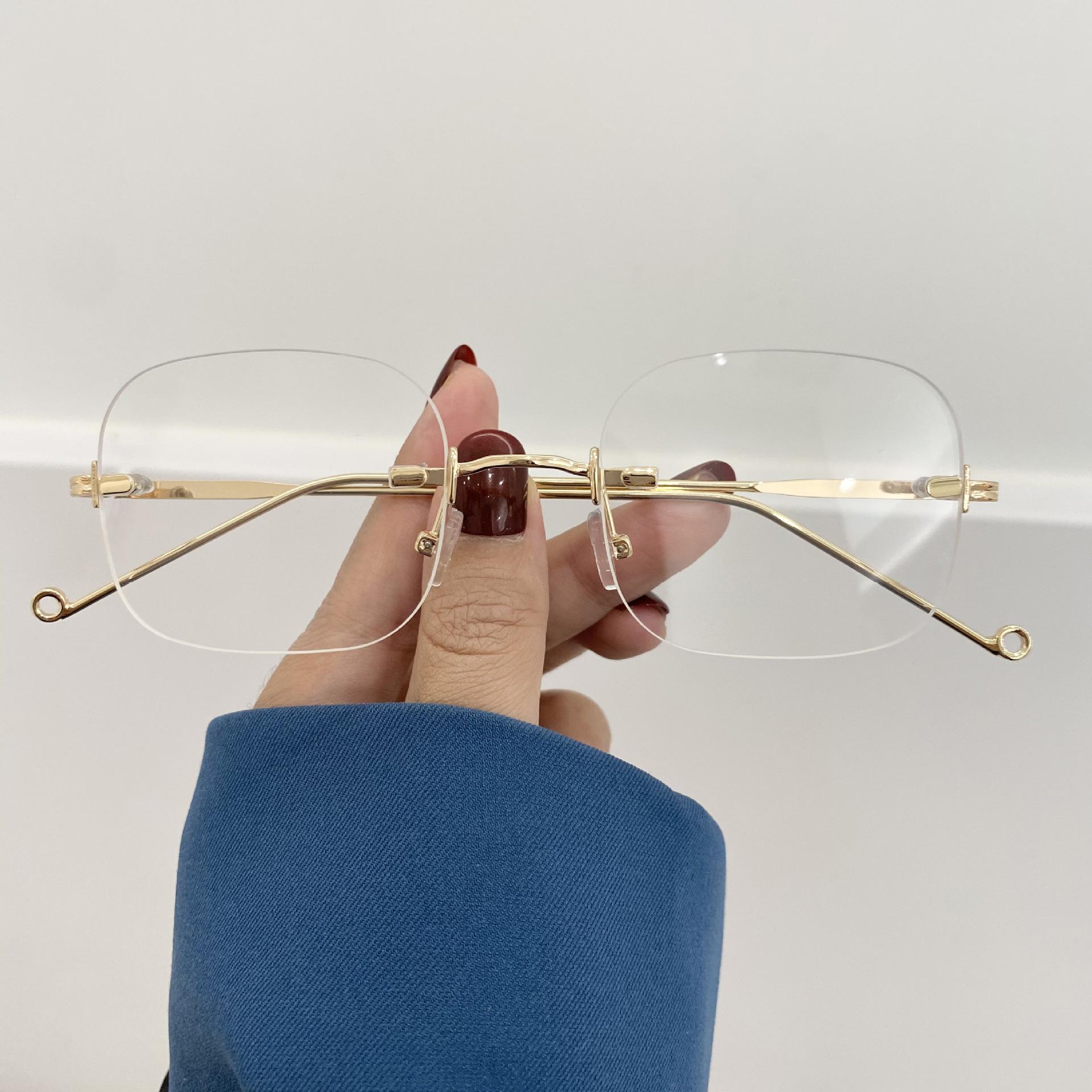 Rahmenlose Ultraleichte Myopie-Brille für Damen Retro Anti-Blaulicht Lesebrille Metallrahmen Quadratisch Kleiner Rahmen Brillen Anti Blue Light 0