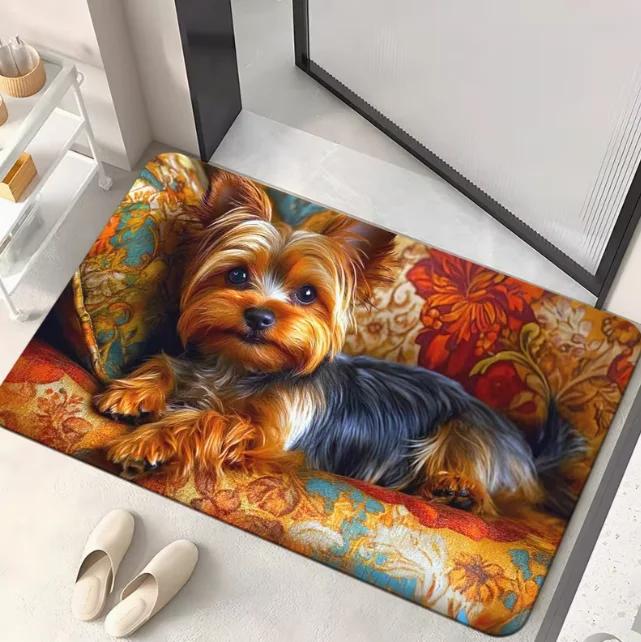 Retro Stil Yorkshire Teddy Hund Fußmatte Teppich Geeignet für Schlafzimmer Wohnzimmer Eingang Haustierliebhaber Geschenk Retro Hund Hundeliebhaber 40x60cm